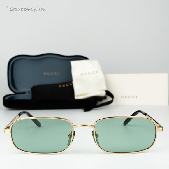 Gucci Men Sunglasses Gold Green Rectangle GG1457S 005 BRAND NEW - Picture 1 of 13